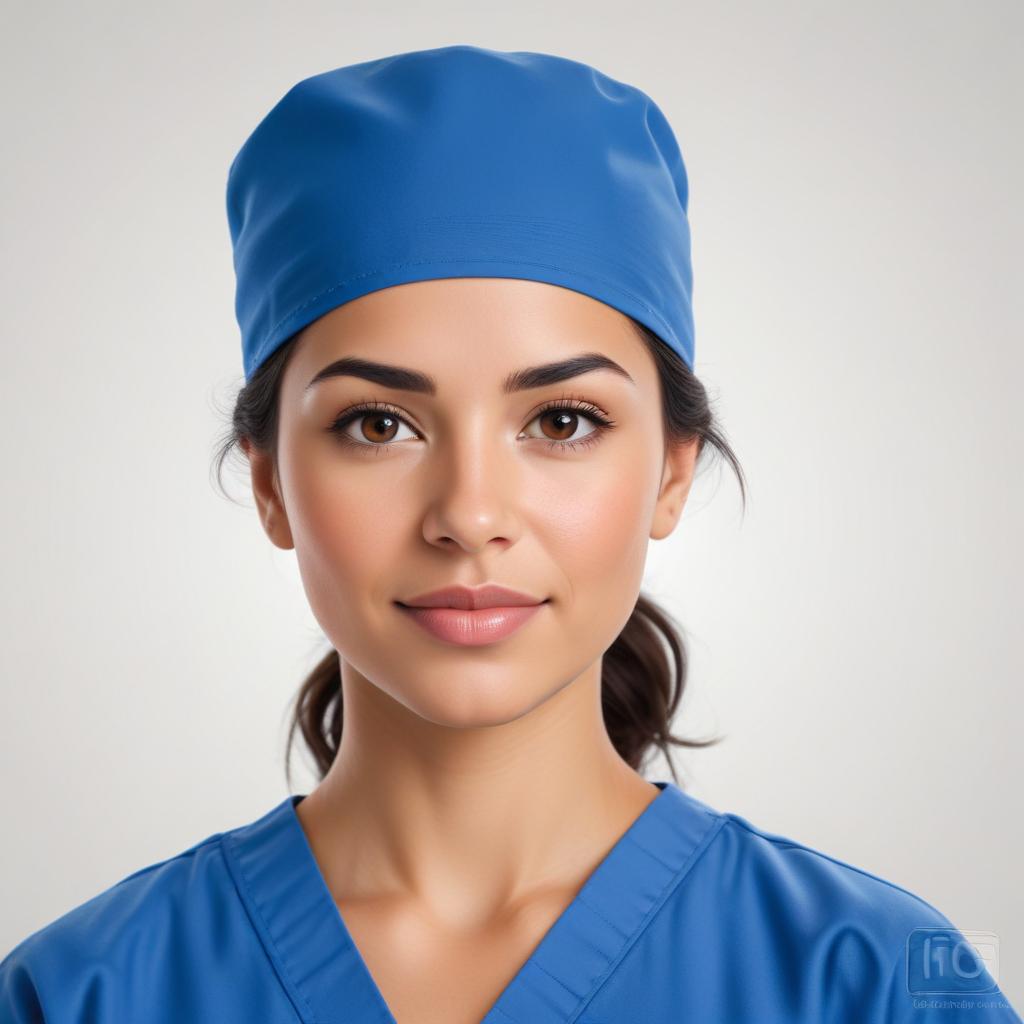 Nurse in blue scrubs and cap ready for duty Nurse in blue scrubs and cap ready for duty