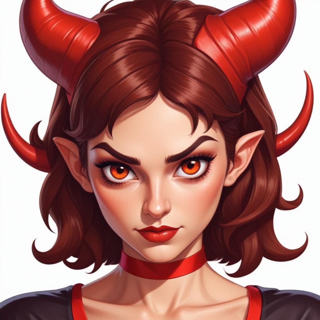 Enigmatic character with red horns and striking eyes Enigmatic character with red horns and striking eyes