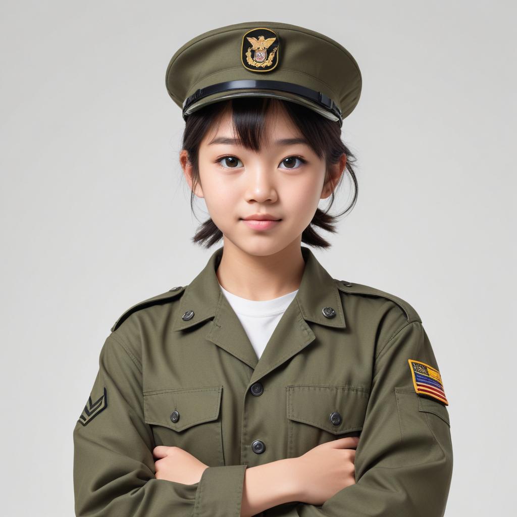 Young girl dressed as a military officer in uniform Young girl dressed as a military officer in uniform