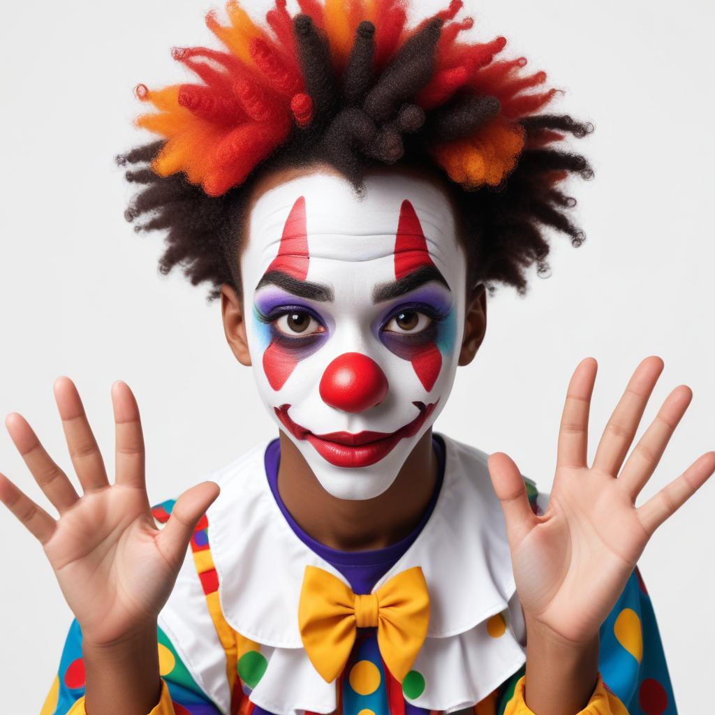 Colorful clown with playful expression inviting fun Colorful clown with playful expression inviting fun