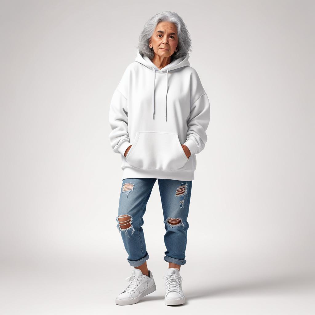 Elderly woman wearing casual outfit in studio setting Elderly woman wearing casual outfit in studio setting