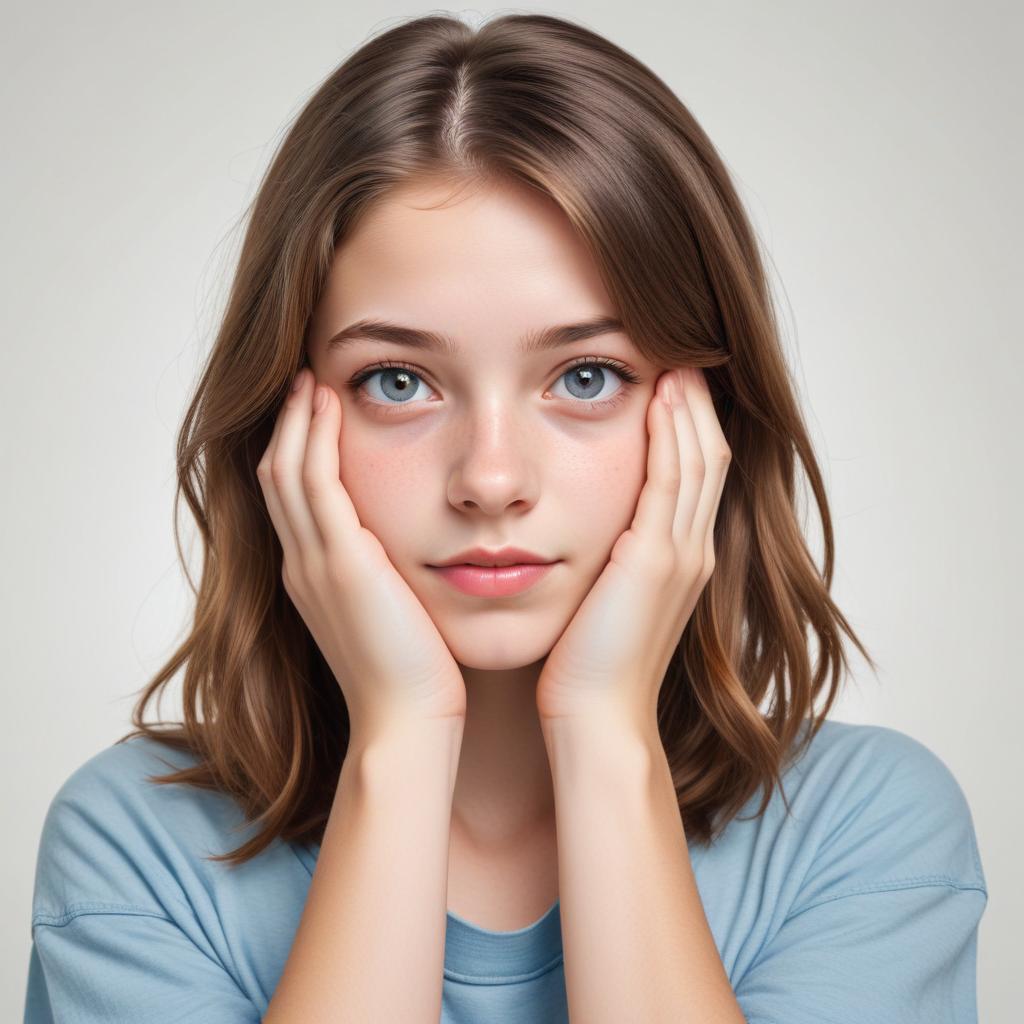 Young girl with thoughtful expression in light background Young girl with thoughtful expression in light background