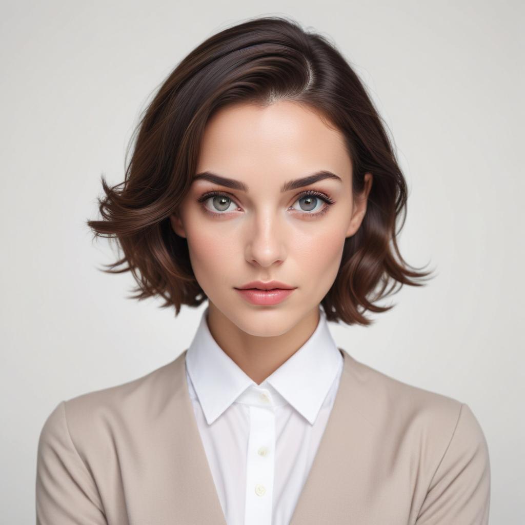 Professional woman poses confidently in neutral tones Professional woman poses confidently in neutral tones