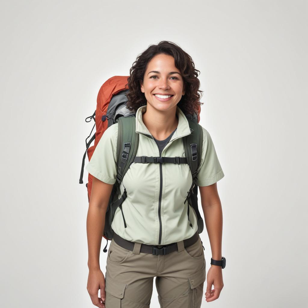 Smiling hiker prepares for adventure in the mountains Smiling hiker prepares for adventure in the mountains