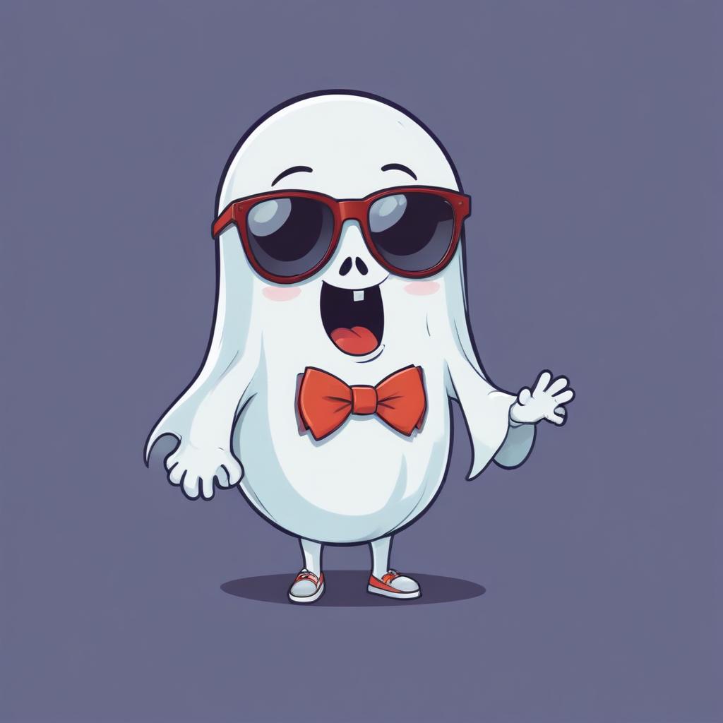Friendly cartoon ghost in sunglasses and bow tie Friendly cartoon ghost in sunglasses and bow tie