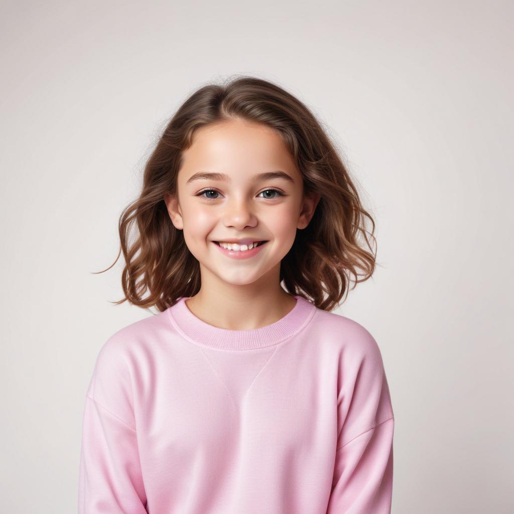 Young girl smiling in a light pink sweater Young girl smiling in a light pink sweater