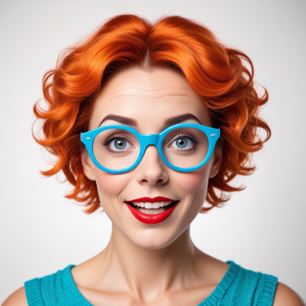 Bright orange hair and blue glasses create a striking look Bright orange hair and blue glasses create a striking look