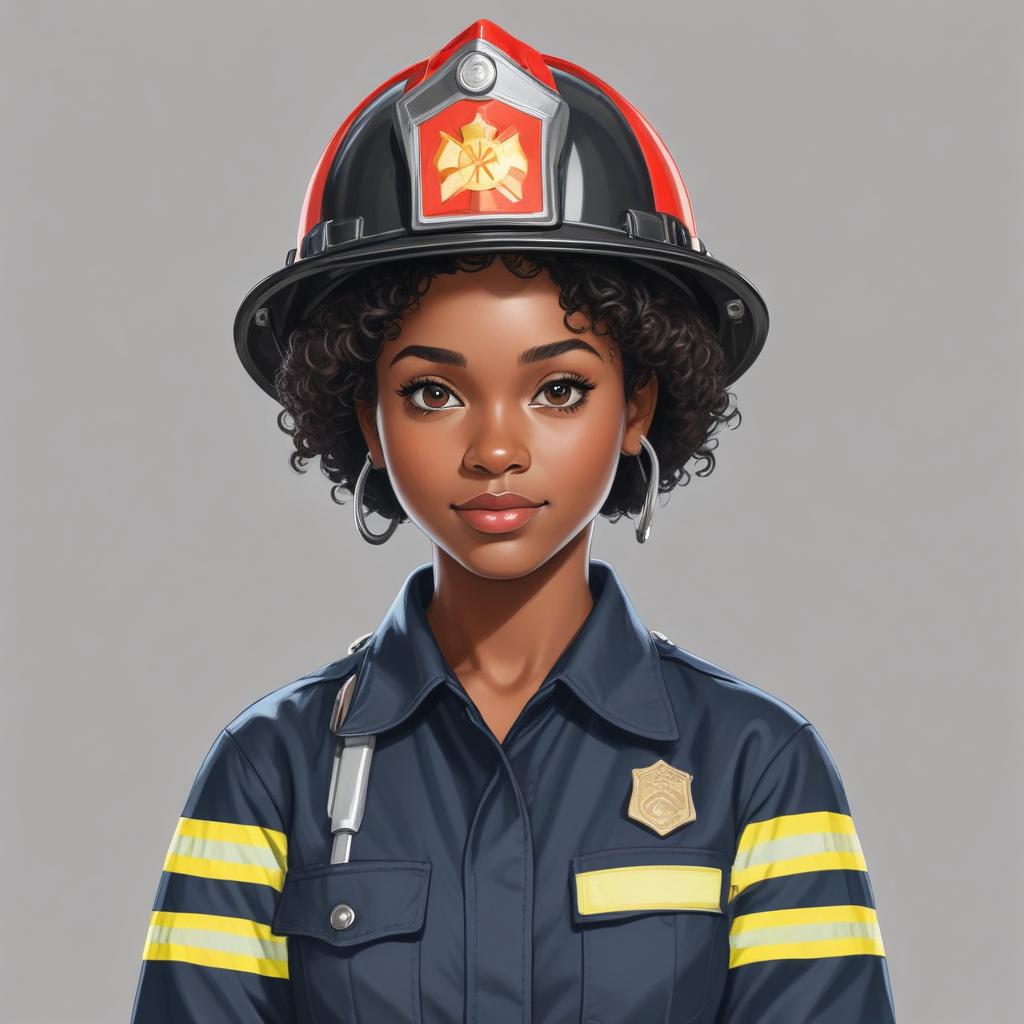 Young woman in firefighter uniform with helmet Young woman in firefighter uniform with helmet