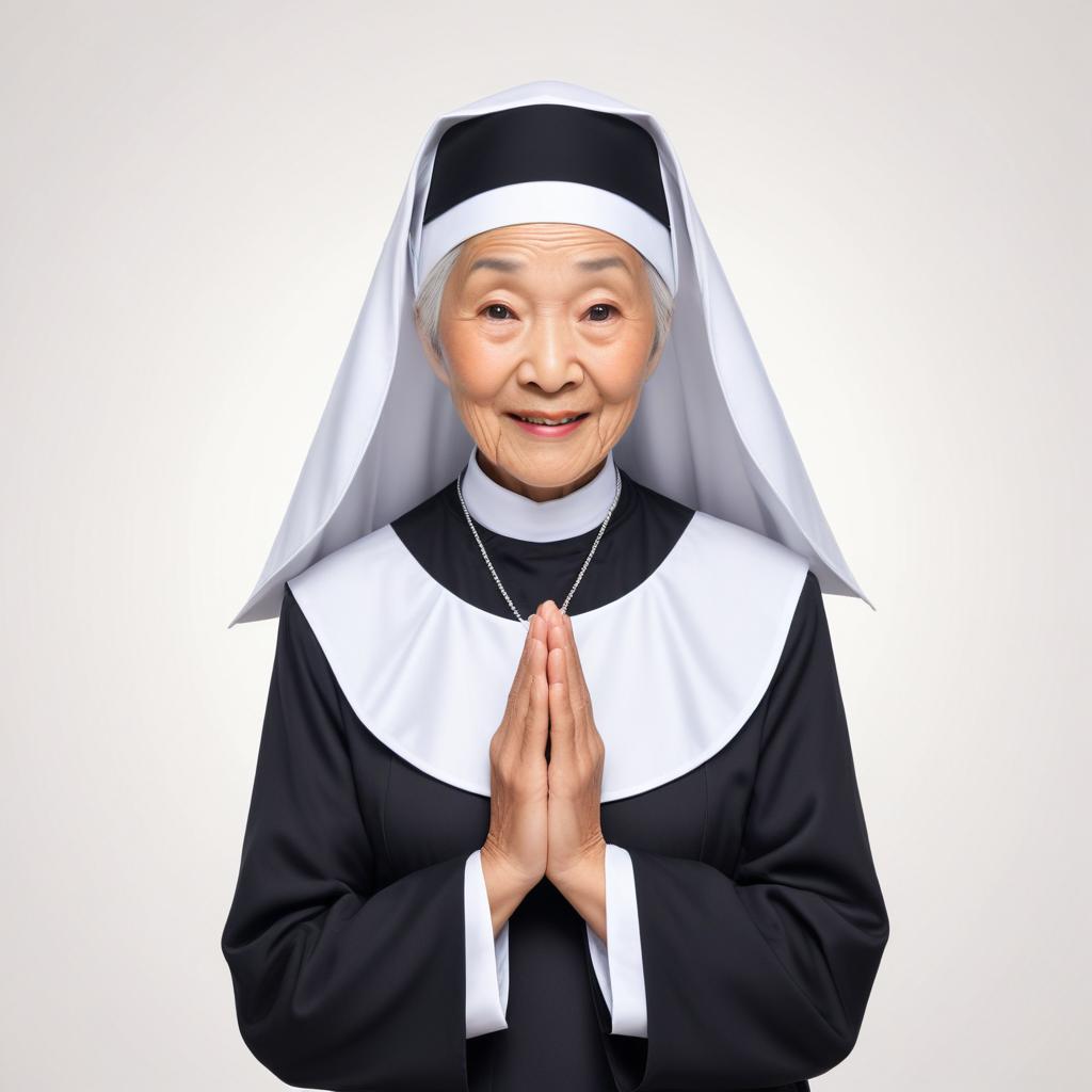 Elderly nun smiling with hands joined in prayer Elderly nun smiling with hands joined in prayer