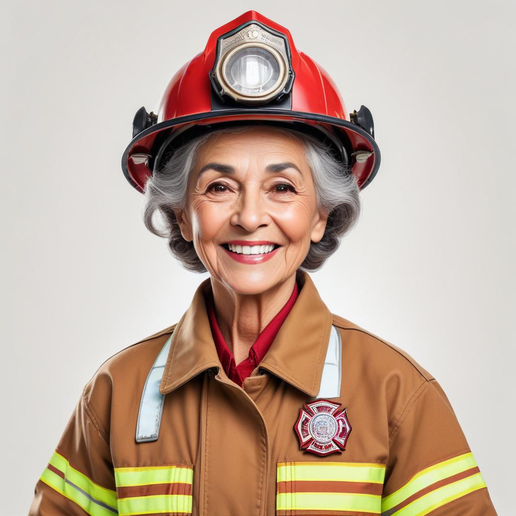 Older woman firefighter smiling proudly in uniform Older woman firefighter smiling proudly in uniform