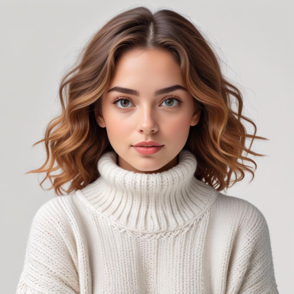 Young woman in cozy sweater with soft curls Young woman in cozy sweater with soft curls