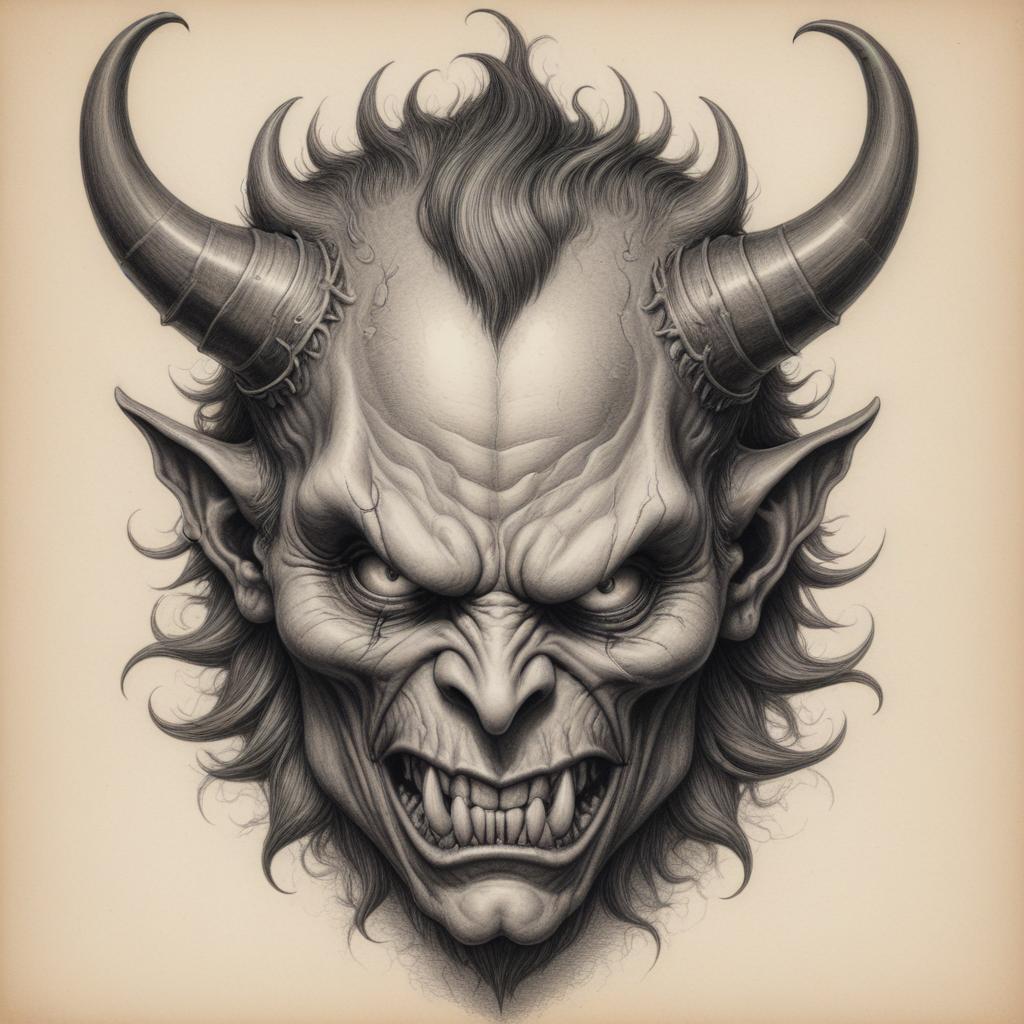 Fantasy creature with horns and fierce expression Fantasy creature with horns and fierce expression