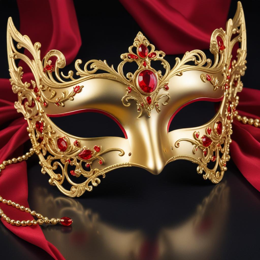 Elegant golden masquerade mask with red gems Elegant golden masquerade mask with red gems