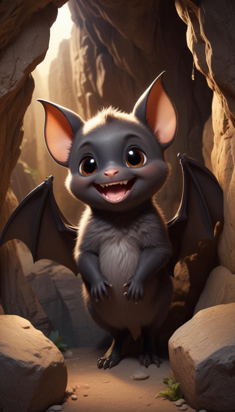 Cute smiling bat in a cave smiling with joy Cute smiling bat in a cave smiling with joy