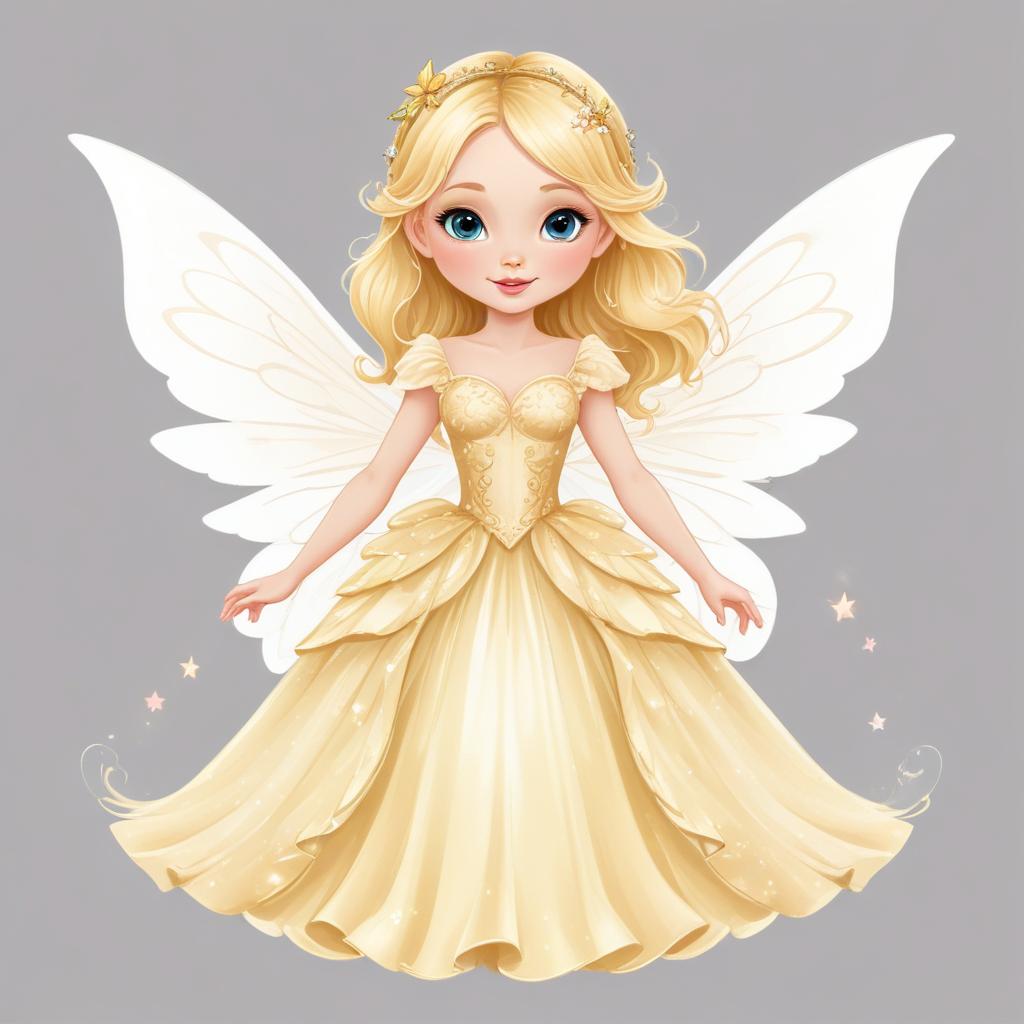Fairy with golden dress and wings in fantasy setting Fairy with golden dress and wings in fantasy setting
