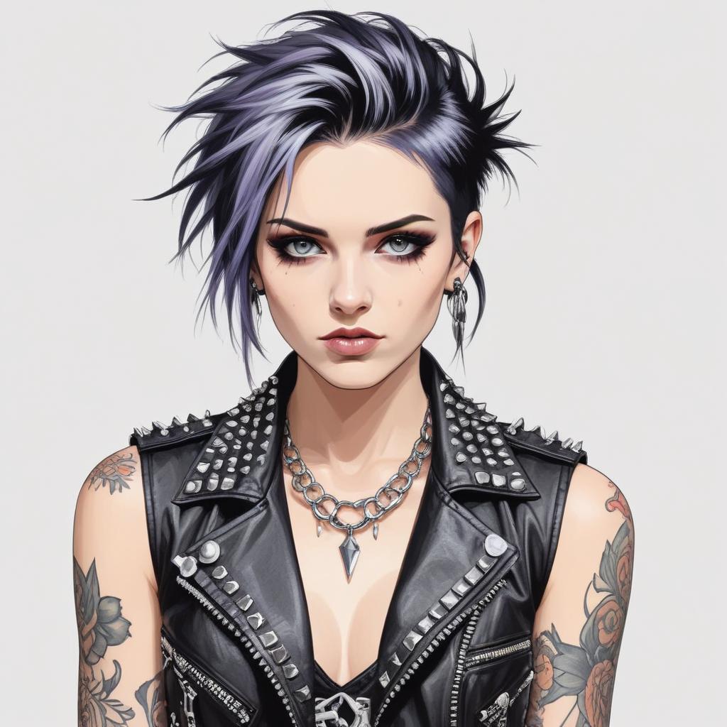 Young woman with stylish haircut and leather jacket Young woman with stylish haircut and leather jacket