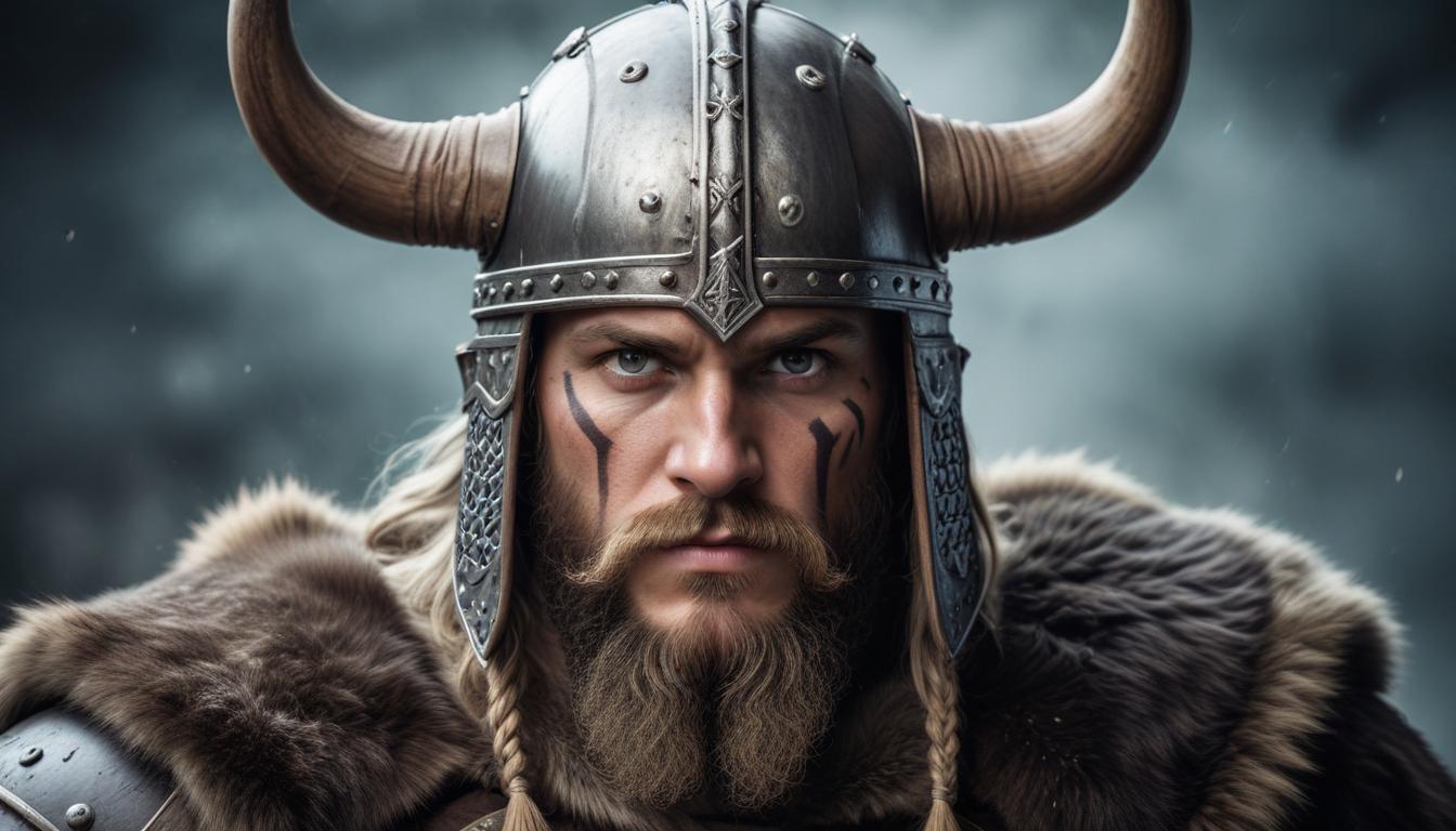 Horned viking warrior in fierce armor Horned viking warrior in fierce armor