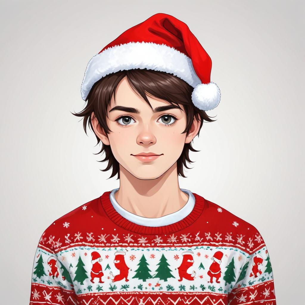 Young boy wearing a festive sweater and christmas hat Young boy wearing a festive sweater and christmas hat