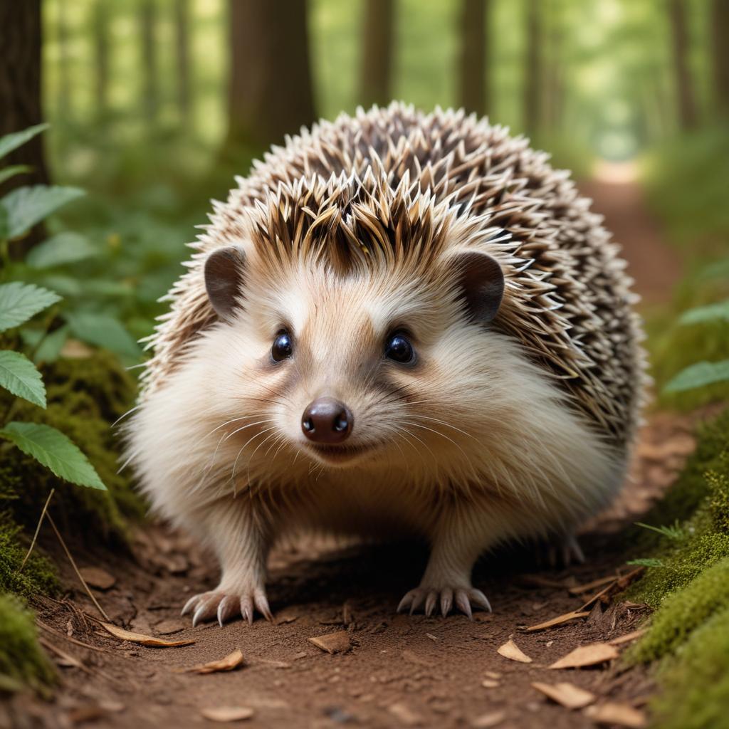 Hedgehog exploring a forest trail in bright daylight Hedgehog exploring a forest trail in bright daylight