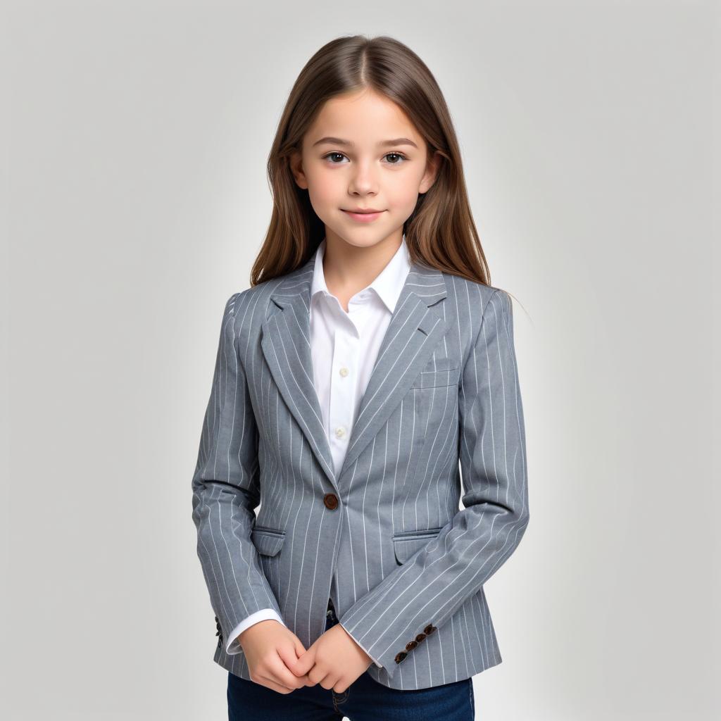 Child in stylish gray striped suit posing confidently Child in stylish gray striped suit posing confidently