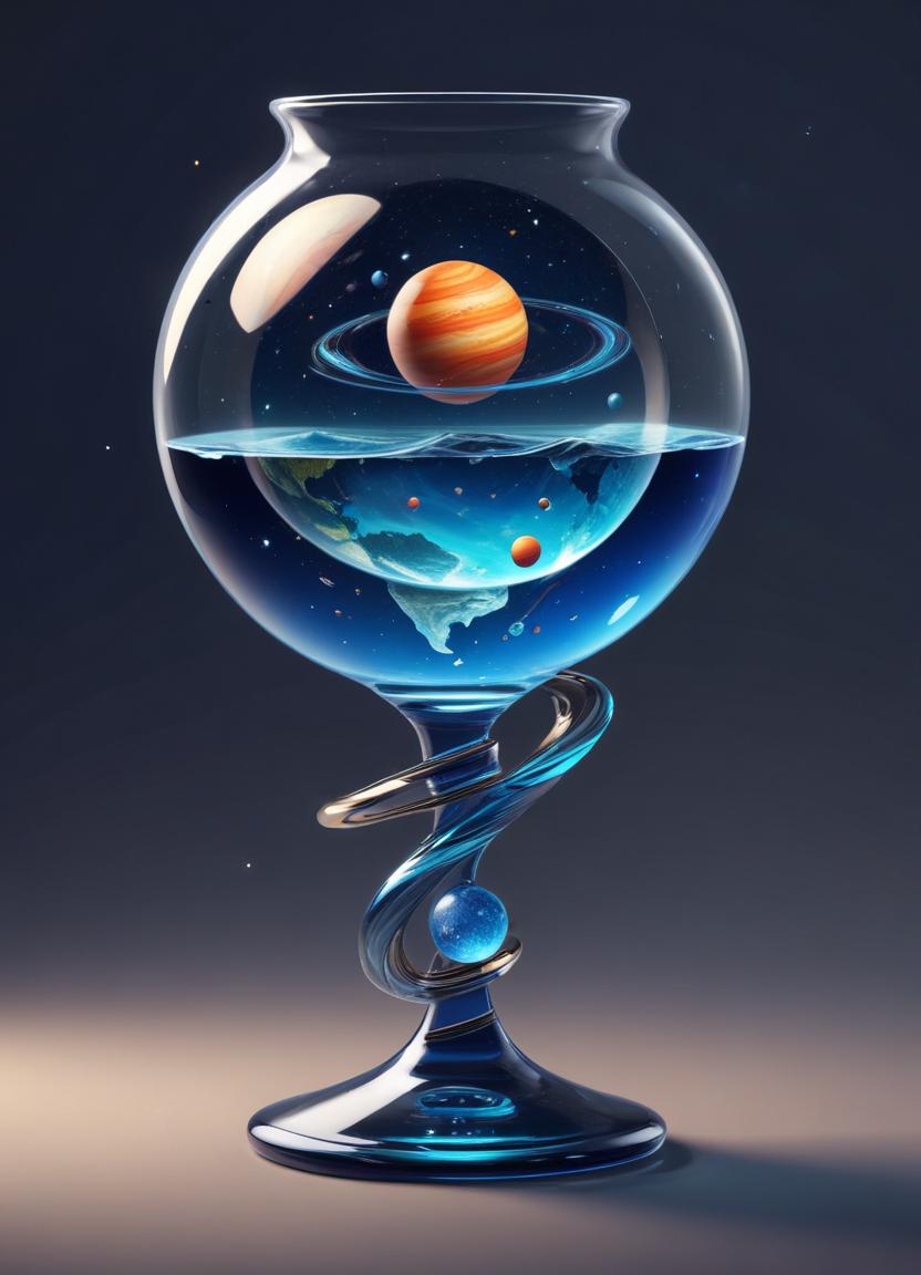 Unique glass bowl holding a miniature universe scene Unique glass bowl holding a miniature universe scene