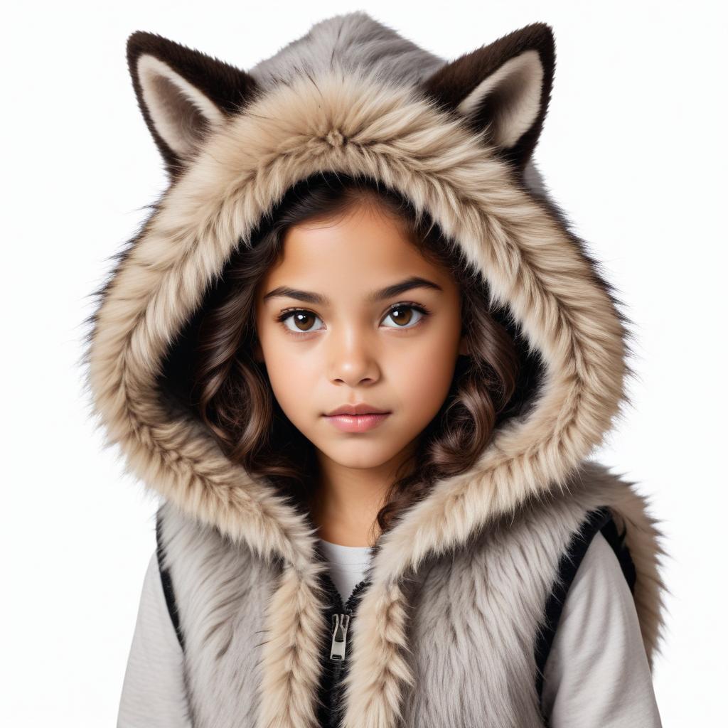 Young child wearing a wolf-themed hoodie during winter Young child wearing a wolf-themed hoodie during winter