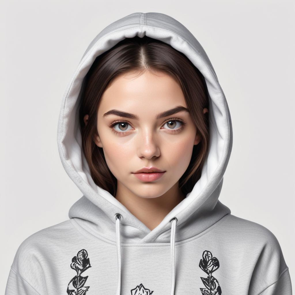Young woman in a gray hoodie, relaxed look Young woman in a gray hoodie, relaxed look