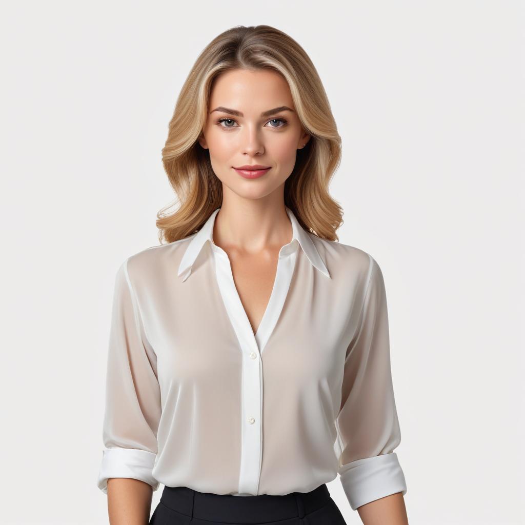 Woman in elegant blouse with a confident expression Woman in elegant blouse with a confident expression