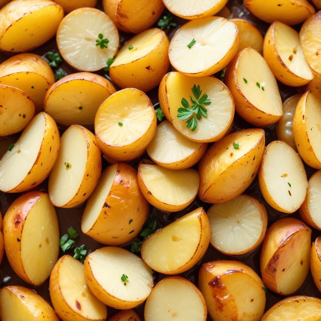 Perfectly roasted golden potatoes ready for dinner Perfectly roasted golden potatoes ready for dinner
