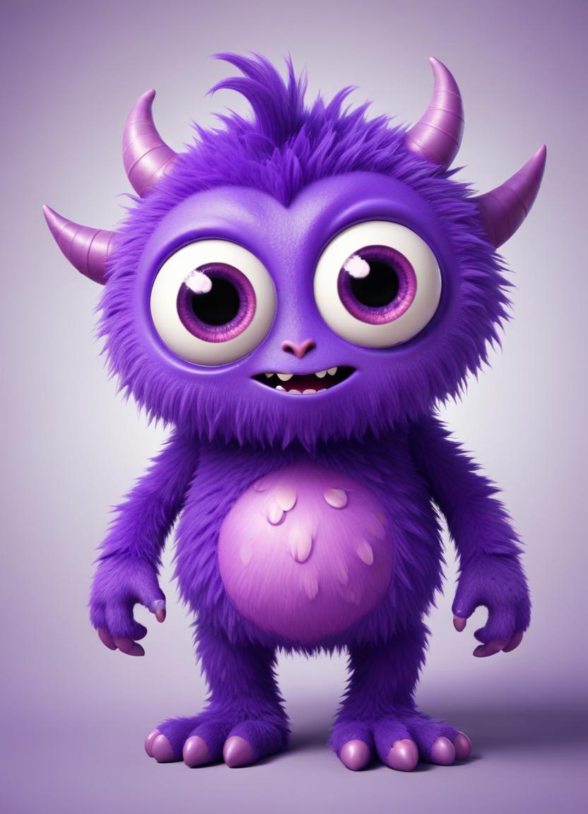 Cute purple monster with big eyes and fluffy fur Cute purple monster with big eyes and fluffy fur