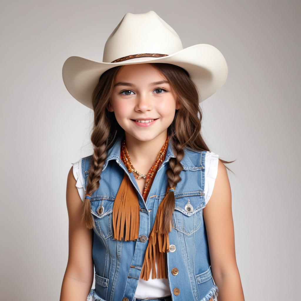 Girl in cowboy hat and denim vest in studio Girl in cowboy hat and denim vest in studio