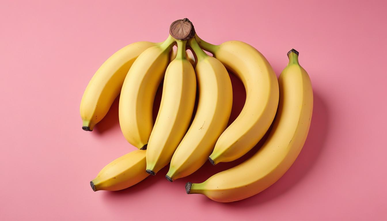 Fresh bananas arranged on a pink background Fresh bananas arranged on a pink background