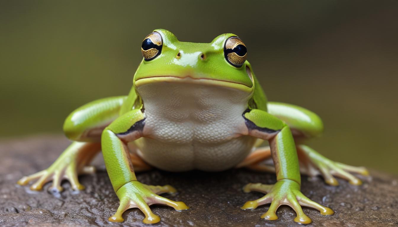 Green frog resting on a rock in a natural setting Green frog resting on a rock in a natural setting