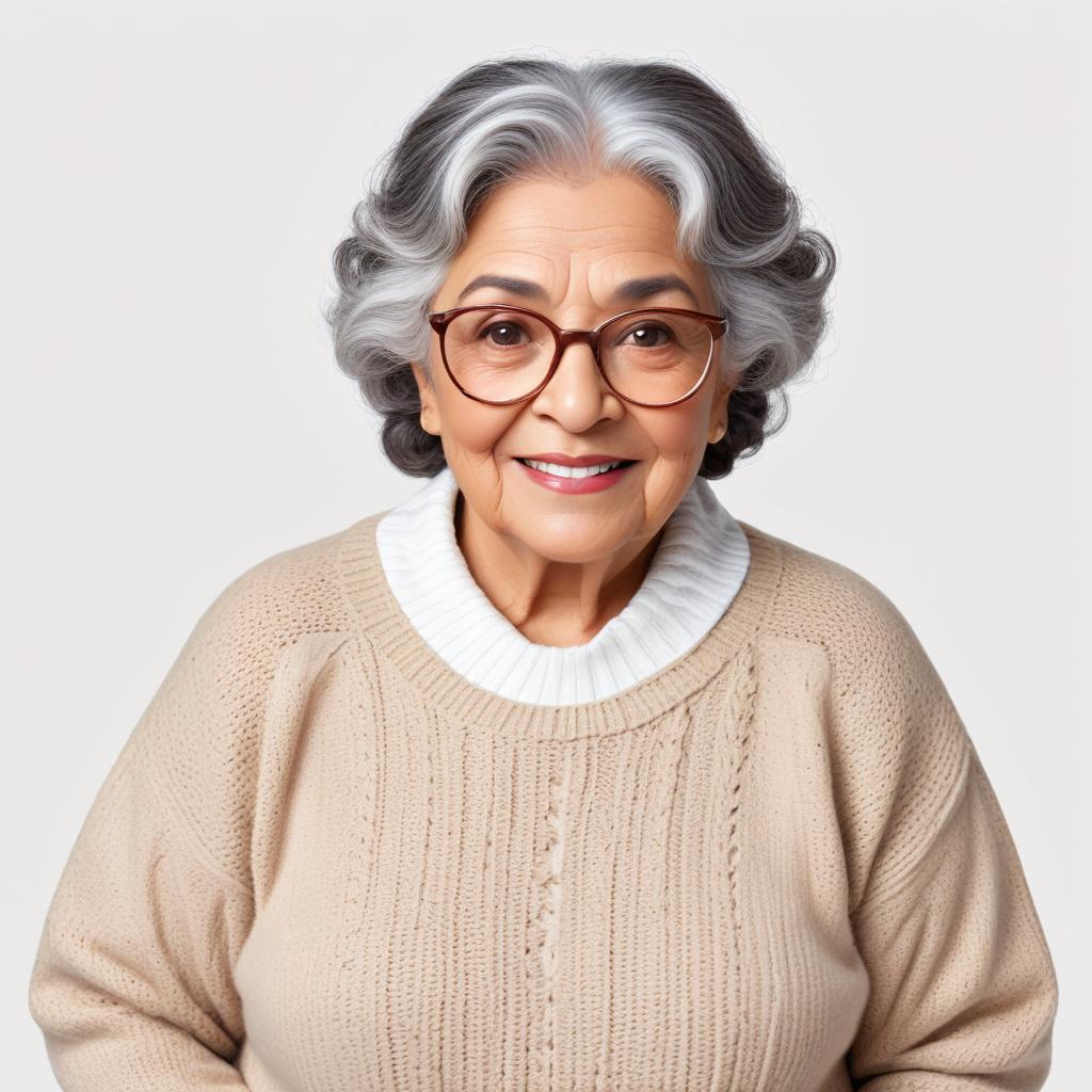 Elderly woman smiling warmly in cozy sweater Elderly woman smiling warmly in cozy sweater