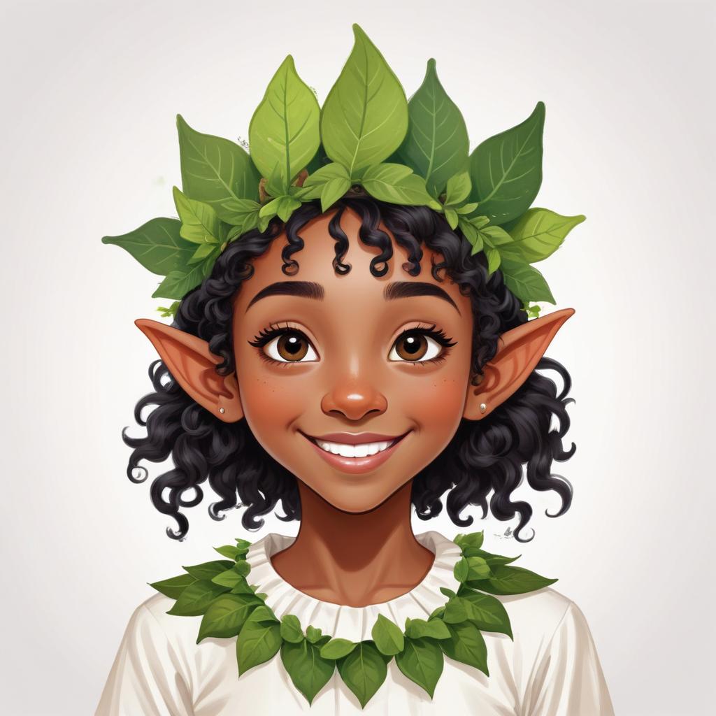 Young girl with leaf crown and cheerful smile in nature Young girl with leaf crown and cheerful smile in nature