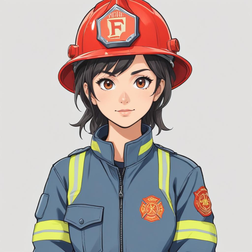 Female firefighter in a uniform with a helmet Female firefighter in a uniform with a helmet