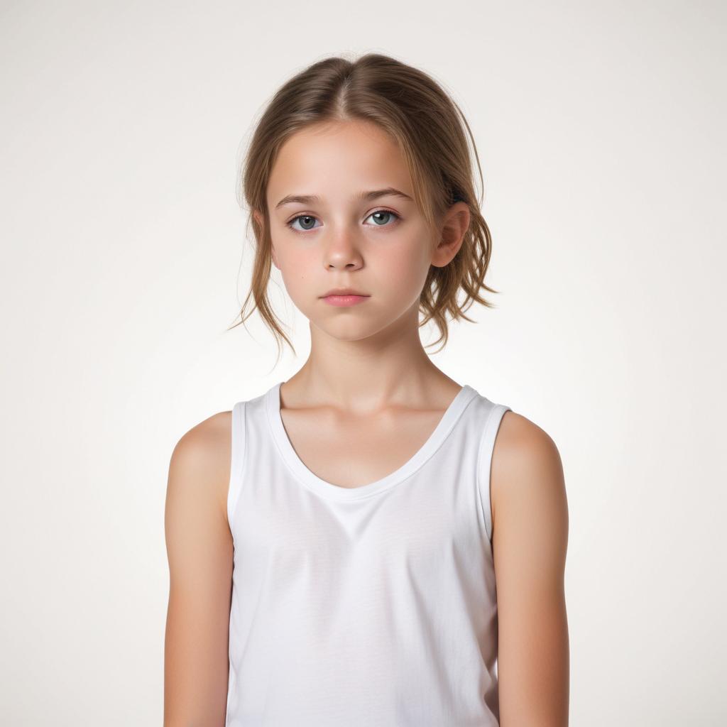 Young girl with serious expression against light background Young girl with serious expression against light background