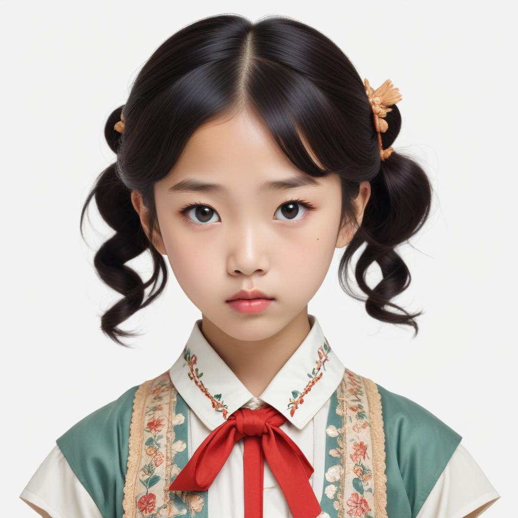 Young girl in traditional outfit with a serious expression Young girl in traditional outfit with a serious expression