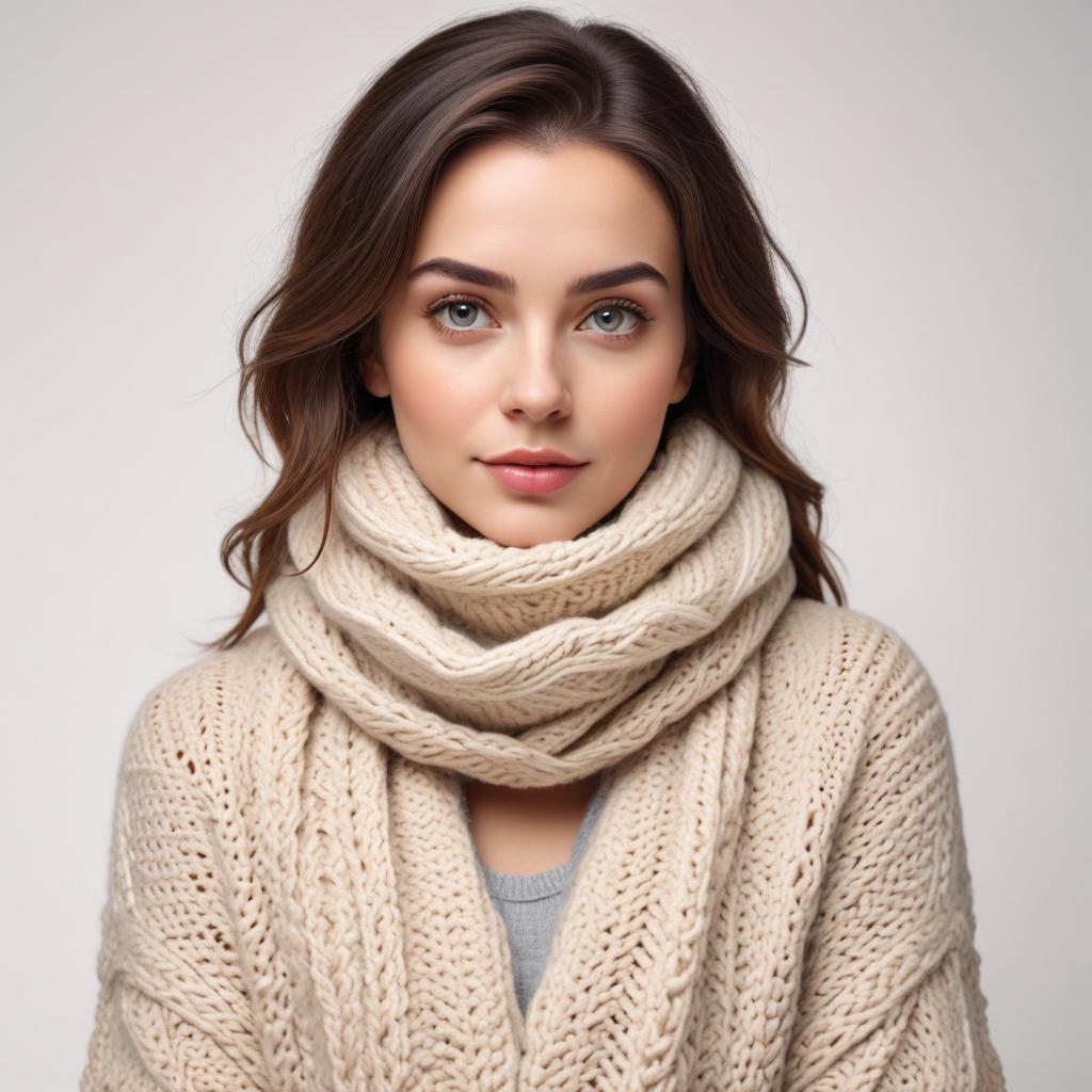 Woman in warm knitwear poses elegantly in soft light Woman in warm knitwear poses elegantly in soft light