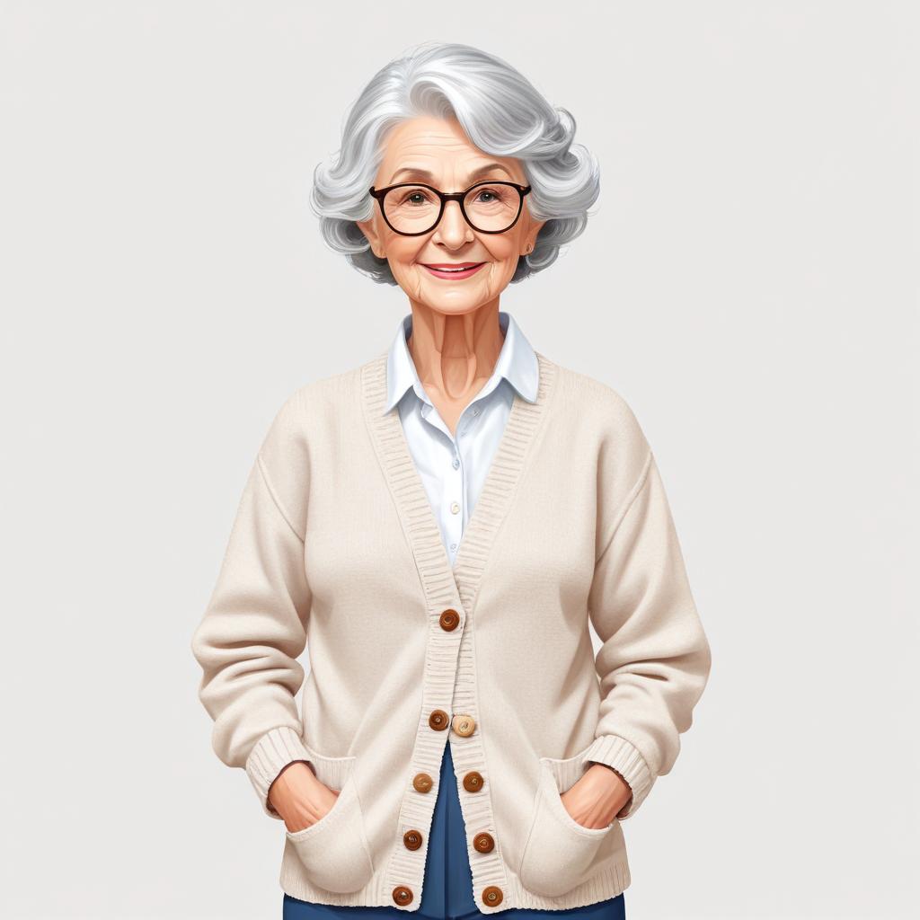 Elderly woman in a cozy sweater with a warm smile Elderly woman in a cozy sweater with a warm smile