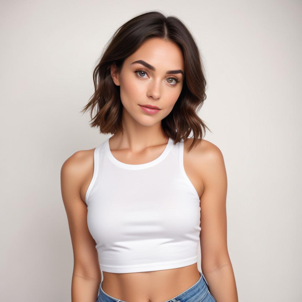 Woman posing in casual outfit with a neutral background Woman posing in casual outfit with a neutral background