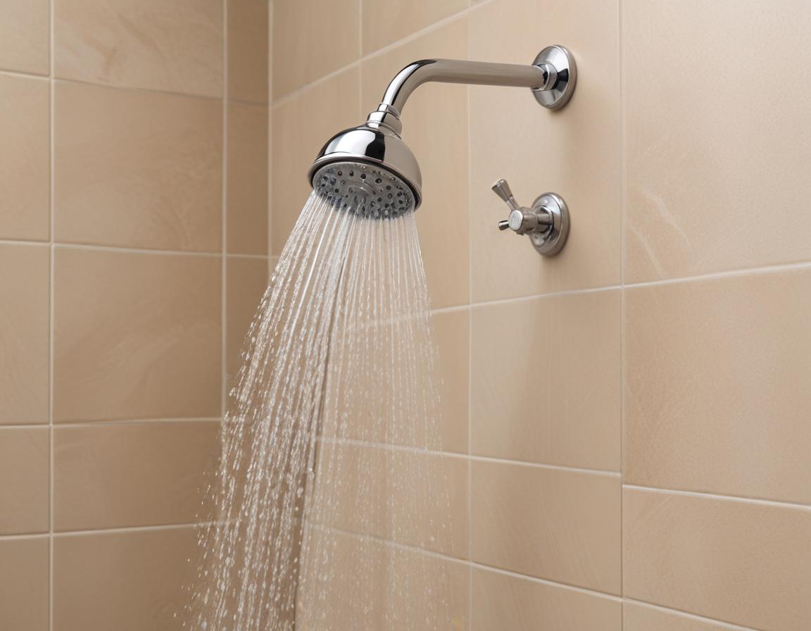 Shower head spraying water in a modern bathroom Shower head spraying water in a modern bathroom