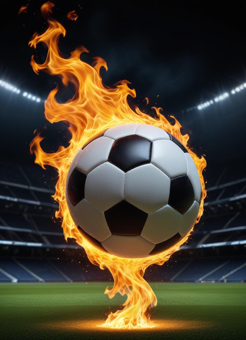 Soccer ball on fire in a stadium at night Soccer ball on fire in a stadium at night