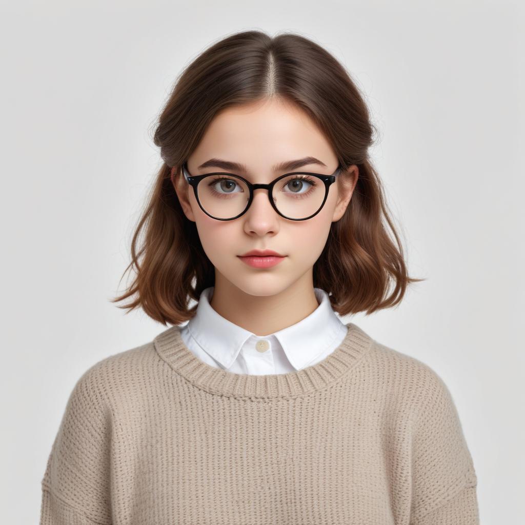 Woman in glasses and sweater, neutral background Woman in glasses and sweater, neutral background