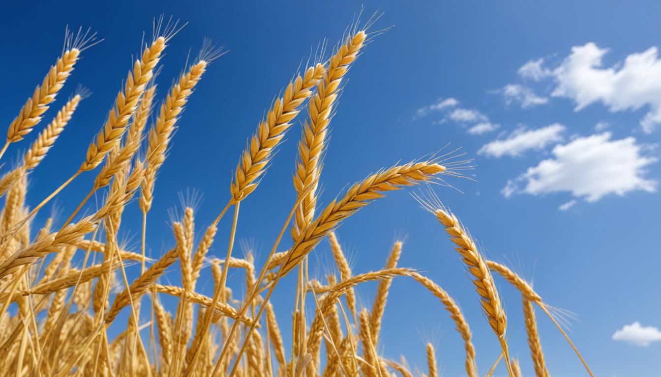 Wheat field under blue sky with white clouds Wheat field under blue sky with white clouds