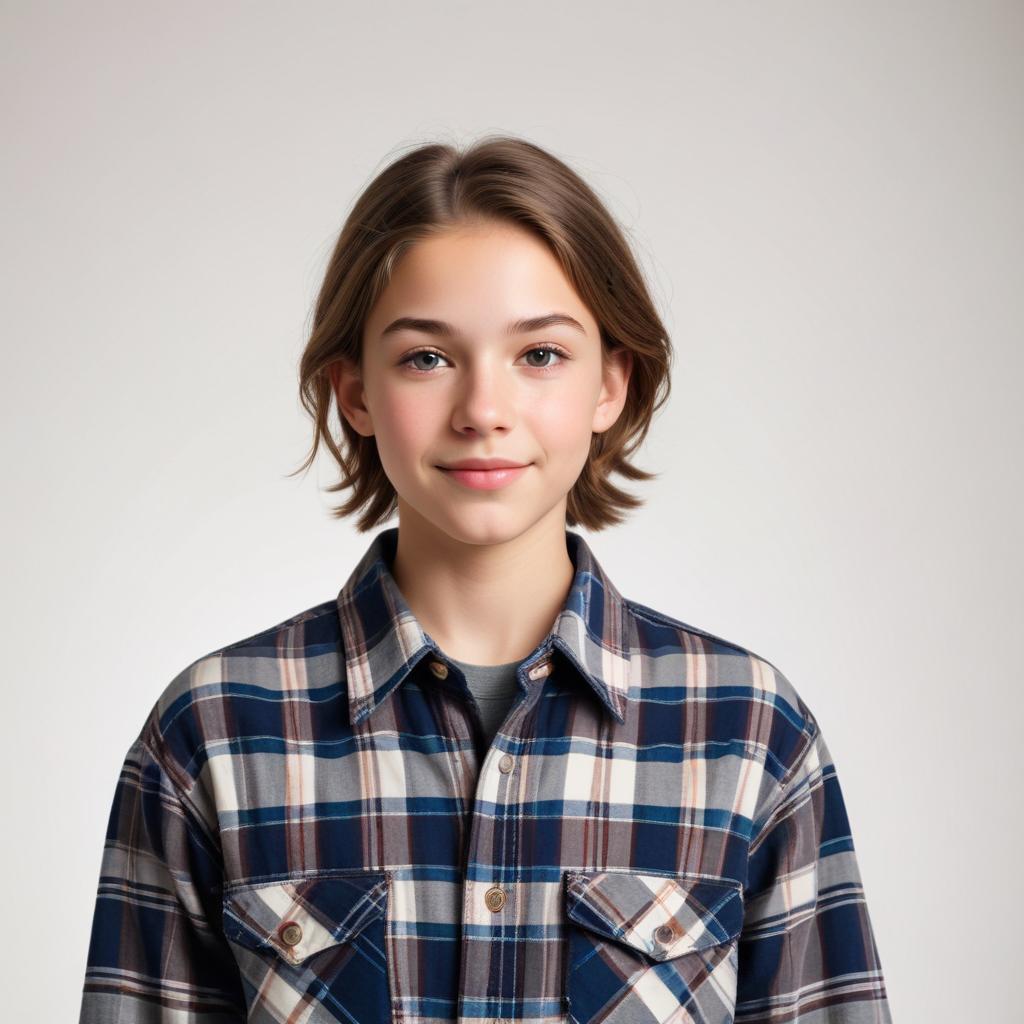 Boy smiling warmly while wearing a plaid shirt indoors Boy smiling warmly while wearing a plaid shirt indoors