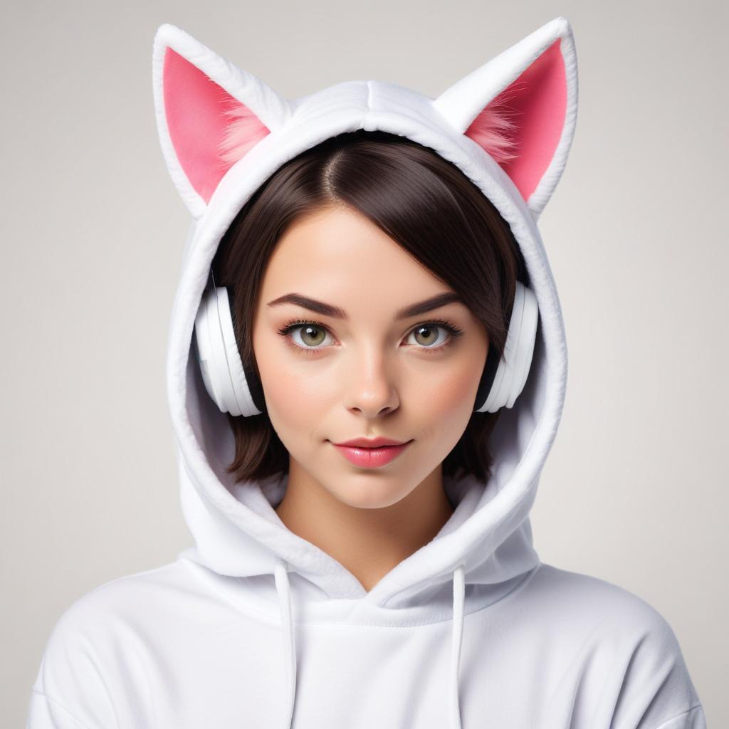 Young person wearing cat ear headphones in cozy setting Young person wearing cat ear headphones in cozy setting