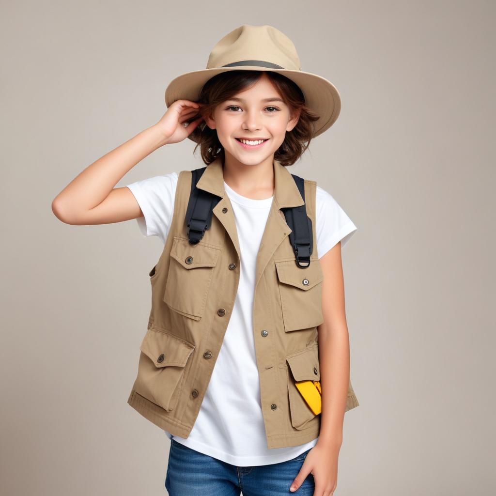 Young explorer ready for adventure in denim and safari vest Young explorer ready for adventure in denim and safari vest