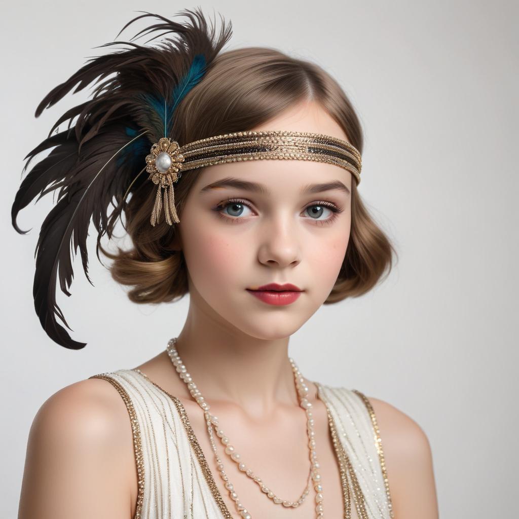 Classic flapper style portrait with headband and feathers Classic flapper style portrait with headband and feathers