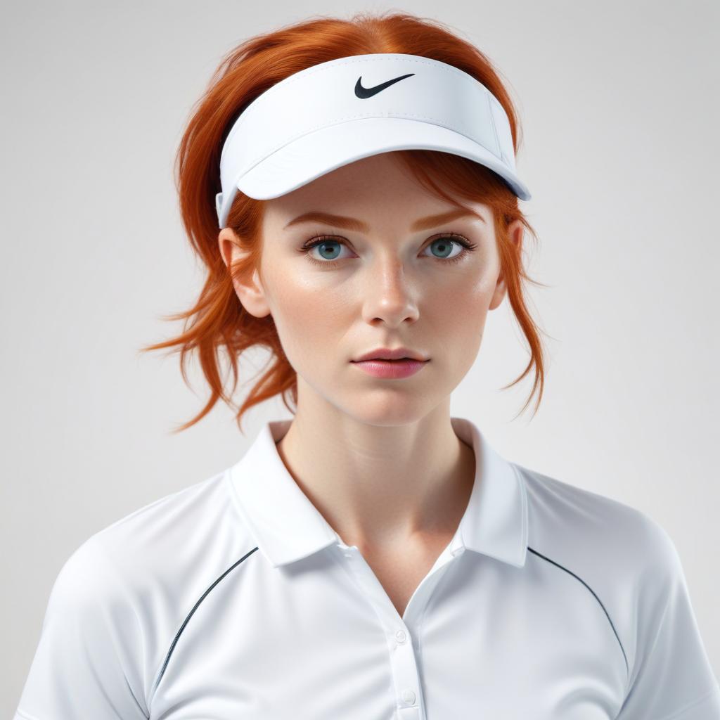 Focused young woman in white visor and shirt Focused young woman in white visor and shirt